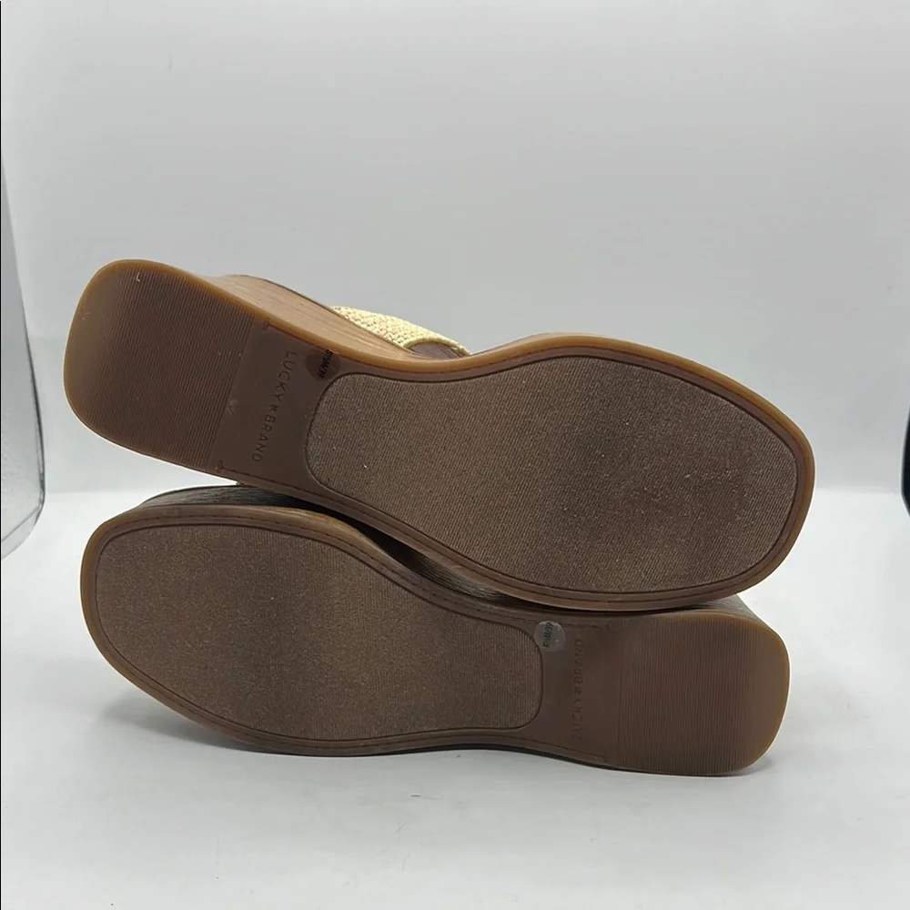 Lucky Brand 8 1/2 Delukah Platform Wedge Sandals Cream Brown Wedge Slingback NEW